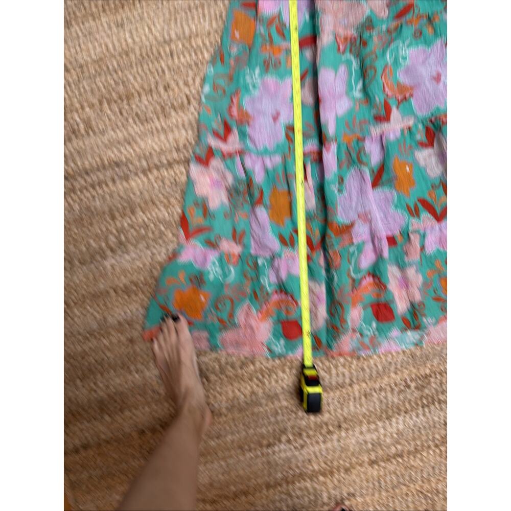 THML Green Floral Boho Maxi Dress W/Blooms Smock Waist Tassel Tie Size S - Picture 6 of 8